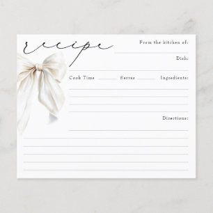She's Tying the Knot White Bow Bridal Recipe Card