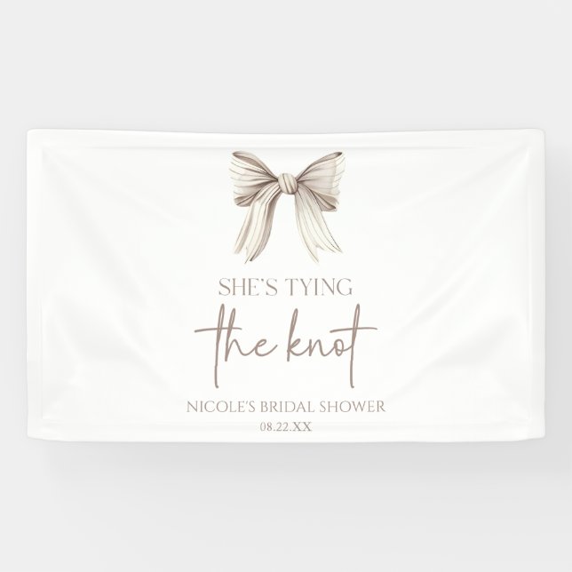 She's Tying The Knot White Bow Bridal Shower Banner (Horizontal)