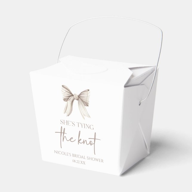 She's Tying The Knot White Bow Bridal Shower Favour Box (Front Side)