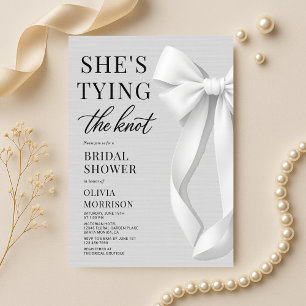 She's Tying The Knot White Bow Bridal Shower Invitation