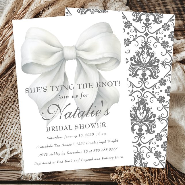 She's Tying The Knot White Bow Bridal Shower Invitation (Creator Uploaded)