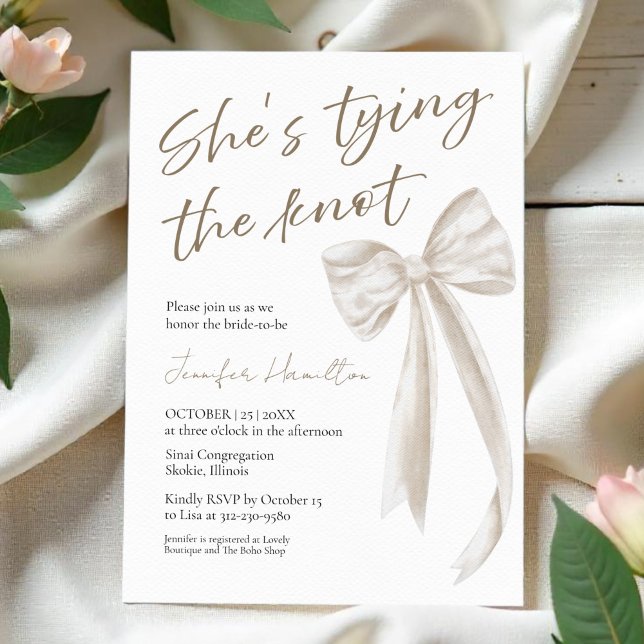 She's Tying the Knot | White Bow Bridal Shower Invitation (Creator Uploaded)