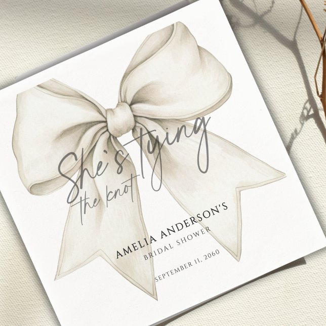 Shes Tying The Knot White Bow  Bridal Shower Napkin (Creator Uploaded)