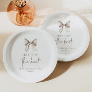 She's Tying The Knot White Bow Bridal Shower Paper Plate