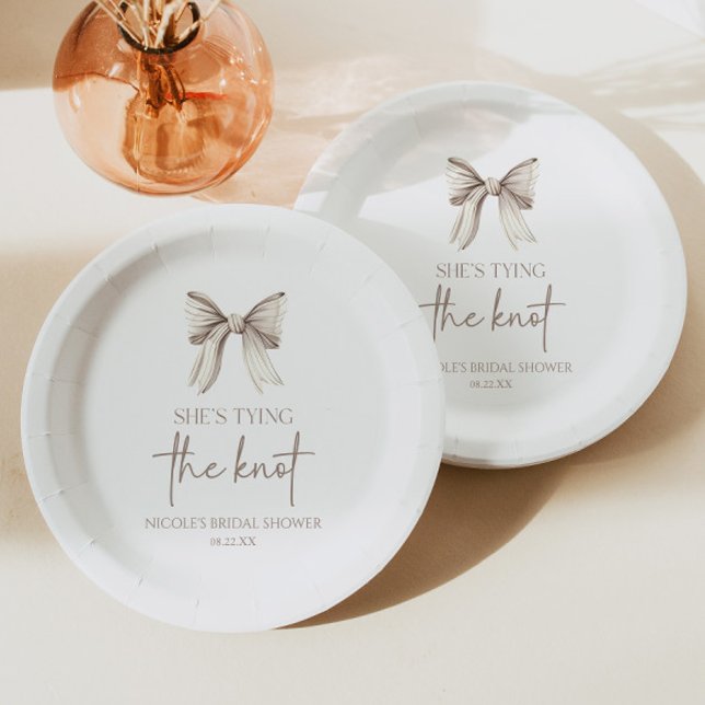She's Tying The Knot White Bow Bridal Shower Paper Plate (Creator Uploaded)