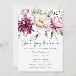 She's Tying the Knot White Pink Floral Bridal Invitation