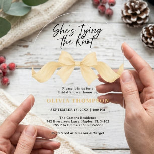 Shes Tying the Knot Yellow Bow Photo Bridal Shower Acrylic Invitations
