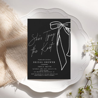 She's Tying the Know Black Bow Bridal Shower Invitation