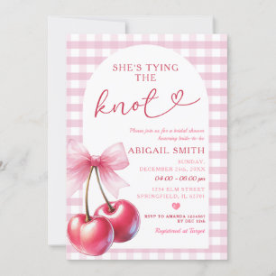 She's Tying The know Cherry Bridal Shower with Bow Invitation