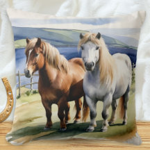 Shetland Ponies Animals Nature Equine Watercolor