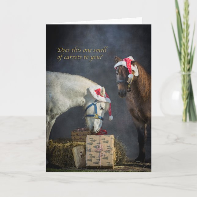 Shetland ponies at Christmas Holiday Card (Front)