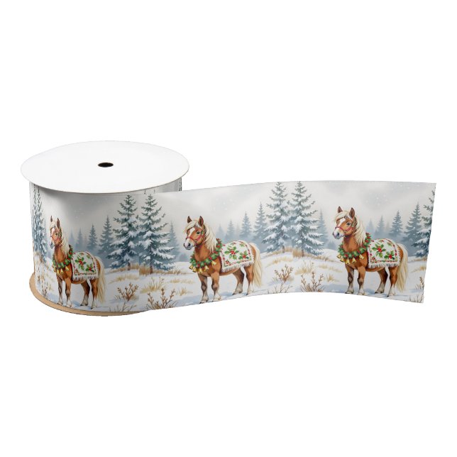 Shetland Pony and Holly Christmas   Satin Ribbon (Spool)