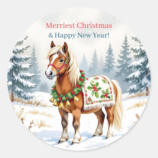 Shetland Pony Christmas Classic Round Sticker (Front)