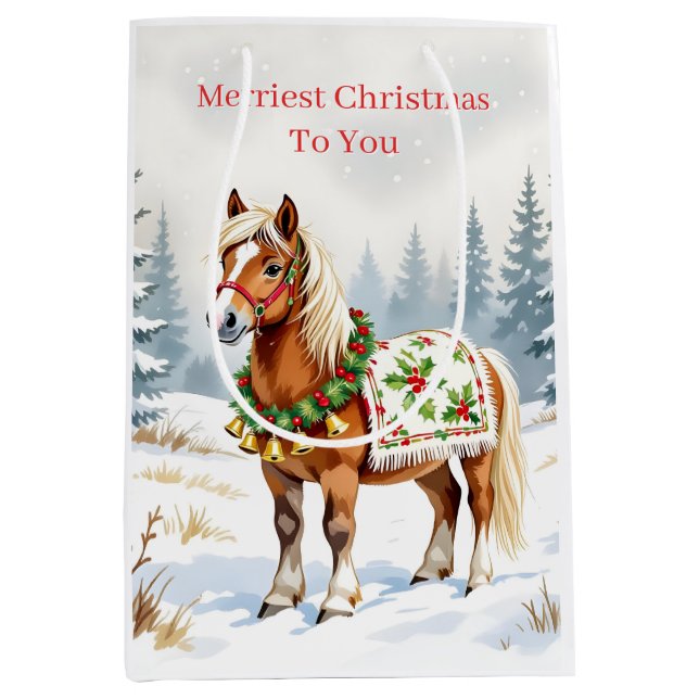Shetland Pony Christmas Medium Gift Bag (Front)