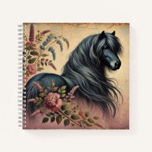 Shetland Pony Floral Vintage Spiral Bound Notebook