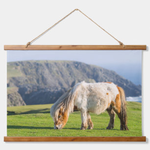 Shetland Pony on Pasture Near High Cliffs Hanging Tapestry