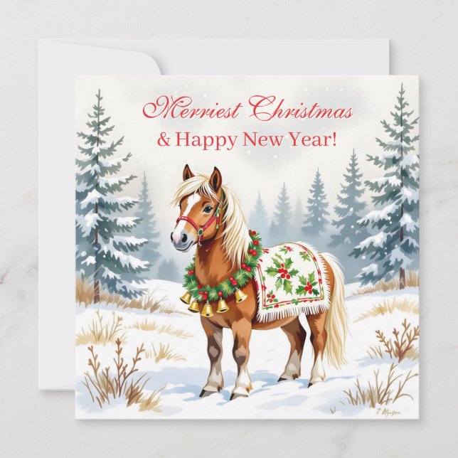 Shetland Pony Personalised Christmas Holiday Card (Front)
