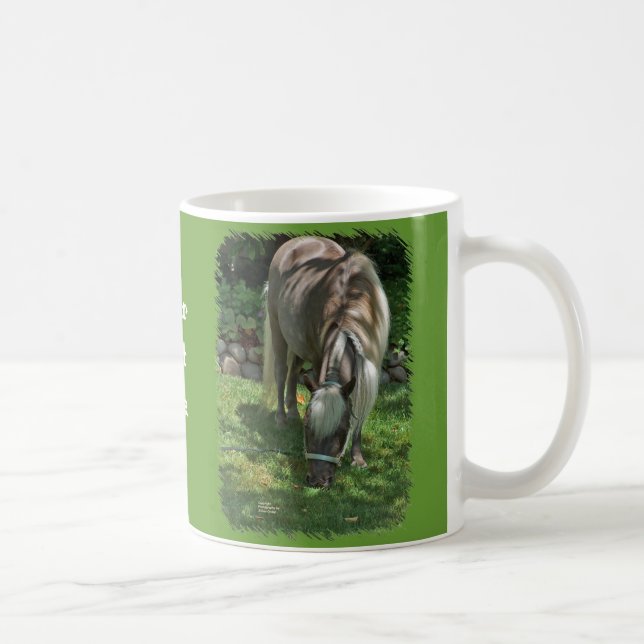 Shetland Pony Photograph Grazing on Lawn. Coffee Mug (Right)