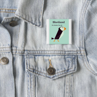 Shetland Puffin Vintage travel poster 15 Cm Square Badge
