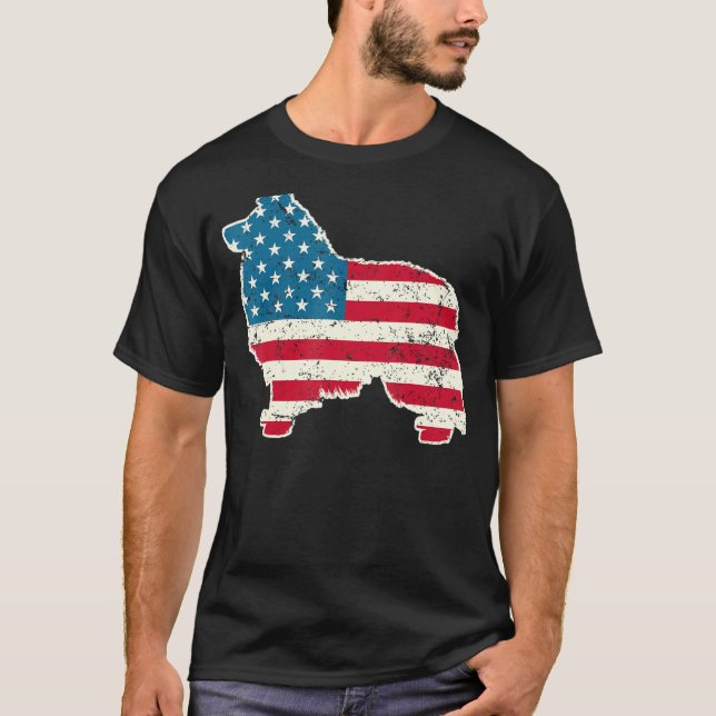 Shetland Sheepdog 4th Of July Men Usa American Fla T-Shirt (Front)