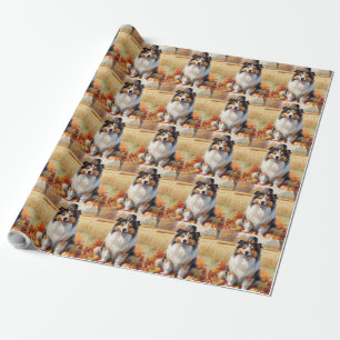 Shetland Sheepdog Autumn Leaves Thanksgiving Art Wrapping Paper