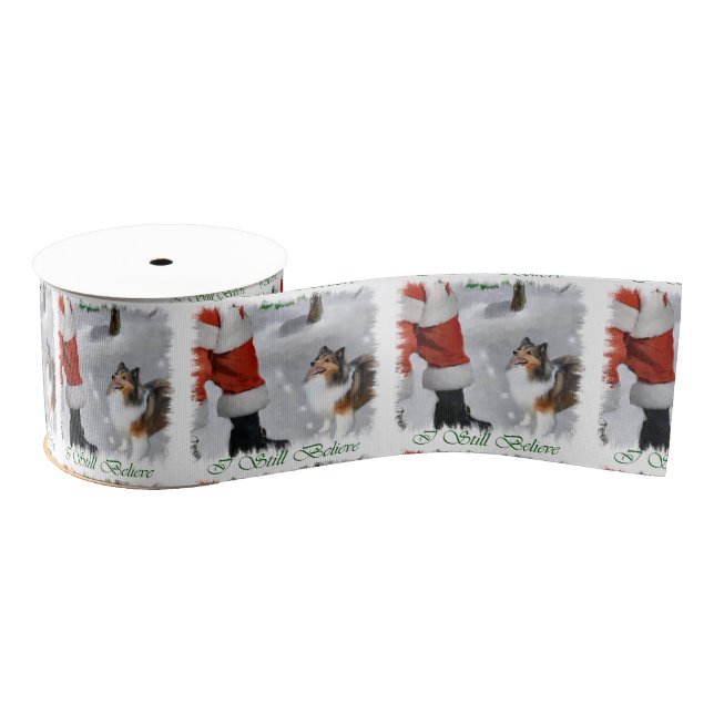 Shetland Sheepdog Believe Christmas Grosgrain Ribbon (Spool)