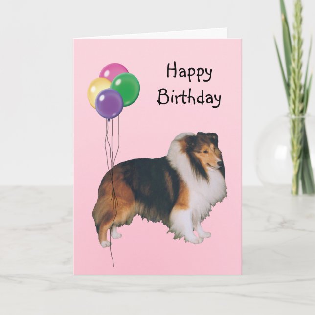 Shetland Sheepdog, Birthday Balloons Card (Front)