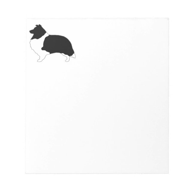 Shetland Sheepdog Black and White SIlhouette Notepad (Front)