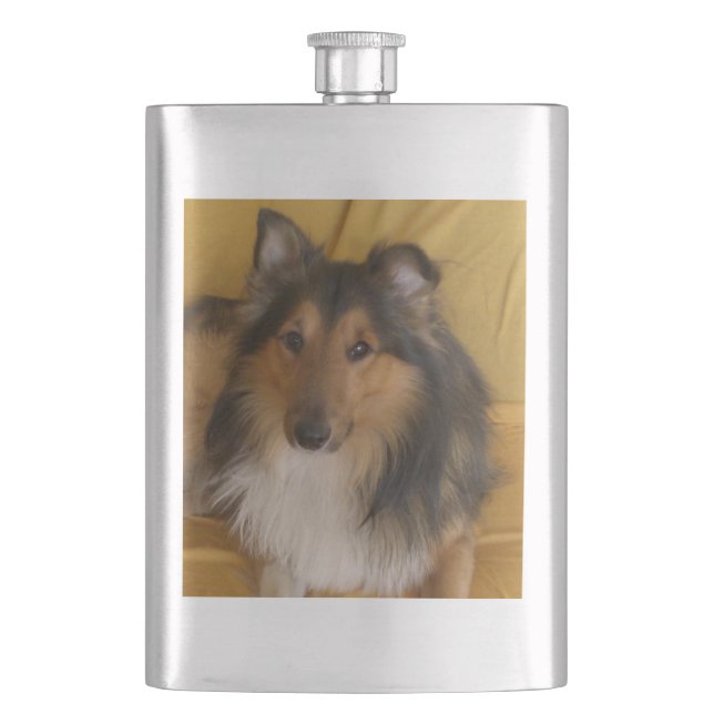 Shetland_Sheepdog black white tan Hip Flask (Front)