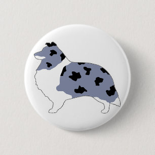 shetland sheepdog blue merle and white silo 6 cm round badge