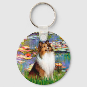 Shetland Sheepdog (Bz) - Lilies 2 Key Ring