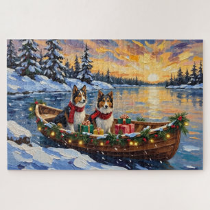 Shetland Sheepdog Christmas Boat Holiday Jigsaw Puzzle
