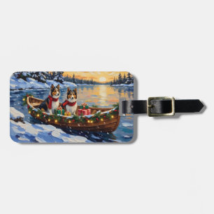 Shetland Sheepdog Christmas Boat Holiday Luggage Tag