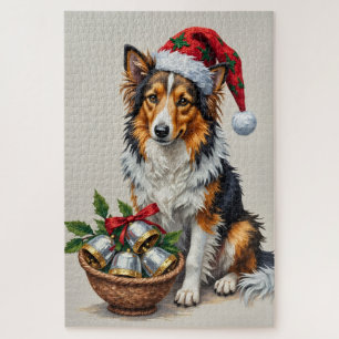 Shetland Sheepdog Christmas Cross-Stitch Hat Jigsaw Puzzle