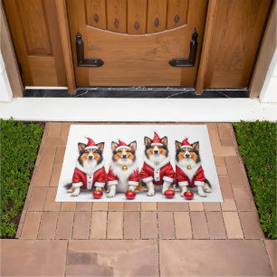 Shetland Sheepdog Christmas Dress Santa Hat Doormat