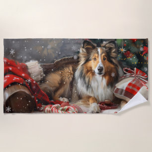 Shetland Sheepdog Christmas Festive Beach Towel