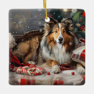 Shetland Sheepdog Christmas Festive Ceramic Ornament