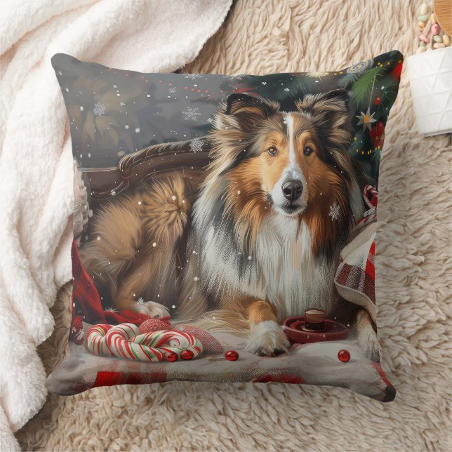 Shetland Sheepdog Christmas Festive Cushion (Blanket)