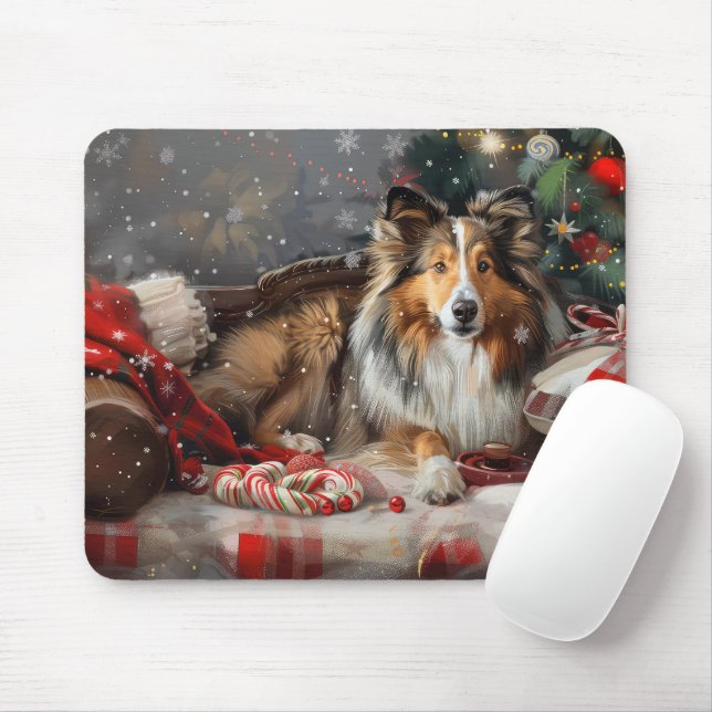 Shetland Sheepdog Christmas Festive Mouse Mat (With Mouse)