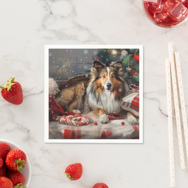 Shetland Sheepdog Christmas Festive Napkin (Insitu)