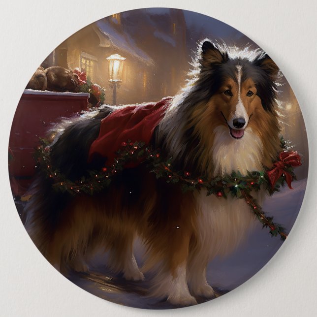 Shetland Sheepdog Christmas Festive Season  6 Cm Round Badge (Front)