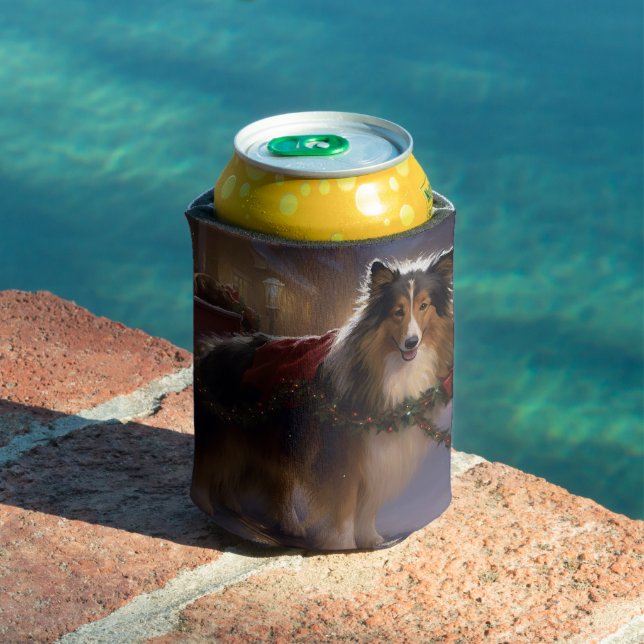 Shetland Sheepdog Christmas Festive Season  Can Cooler (In Situ Pool)