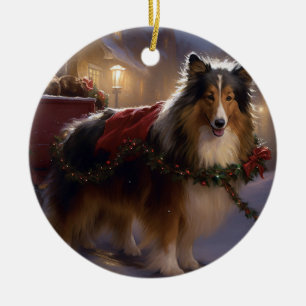 Shetland Sheepdog Christmas Festive Season  Ceramic Tree Decoration