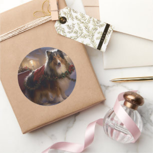 Shetland Sheepdog Christmas Festive Season Classic Round Sticker