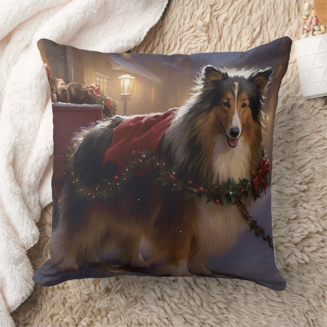 Shetland Sheepdog Christmas Festive Season  Cushion (Blanket)