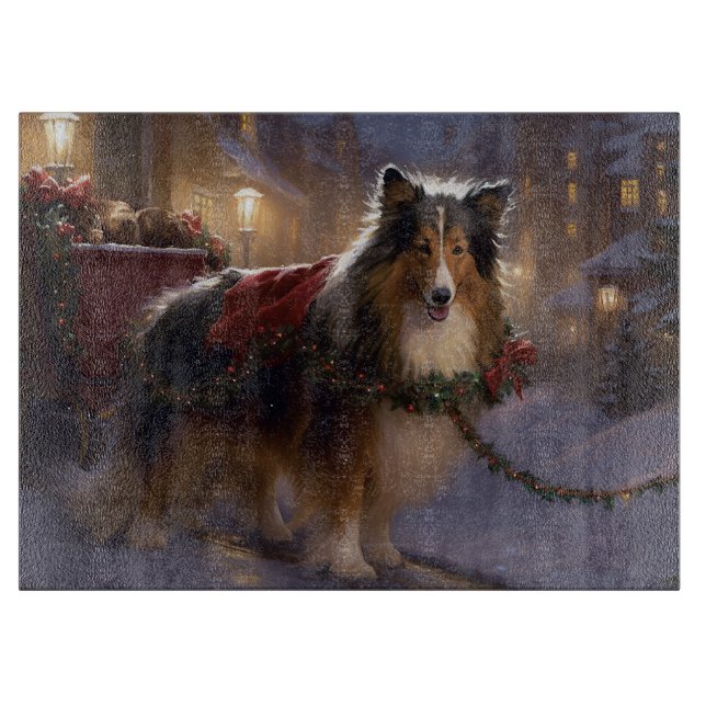 Shetland Sheepdog Christmas Festive Season  Cutting Board (Front)