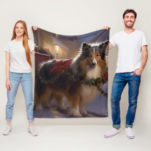 Shetland Sheepdog Christmas Festive Season Fleece Blanket