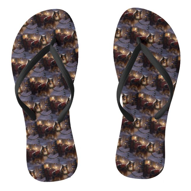 Shetland Sheepdog Christmas Festive Season  Flip Flops (Footbed)