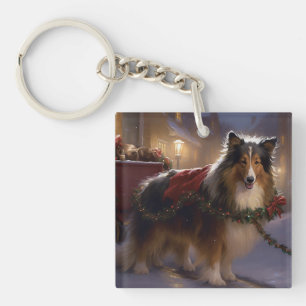 Shetland Sheepdog Christmas Festive Season  Key Ring