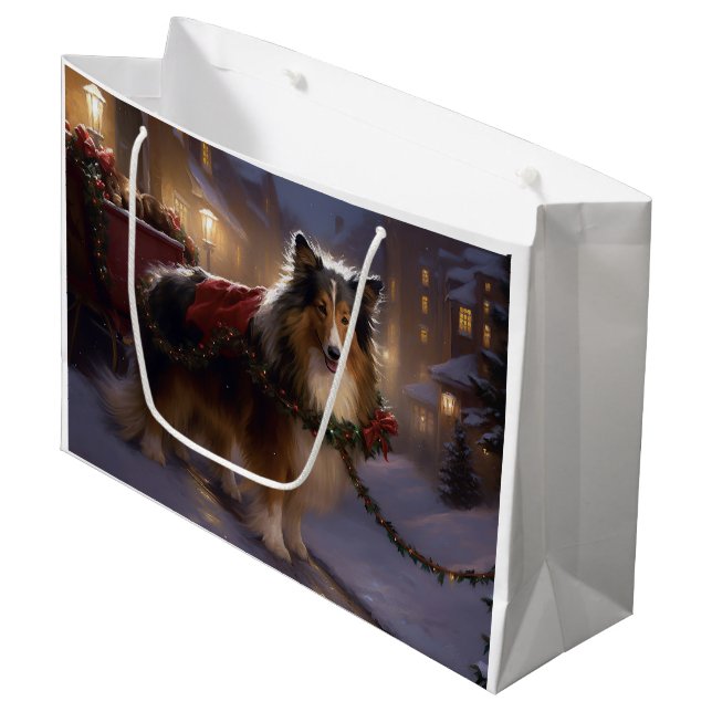 Shetland Sheepdog Christmas Festive Season  Large Gift Bag (Front Angled)